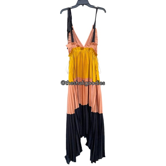 ULLA JOHNSON Gisella Dress Colorblock Pleated Maxi - Picture 6 of 9